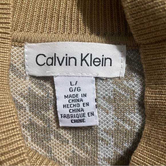 Calvin Klein Beige Gray Houndstooth Mock Neck Soft Sweater - Picture 4 of 5